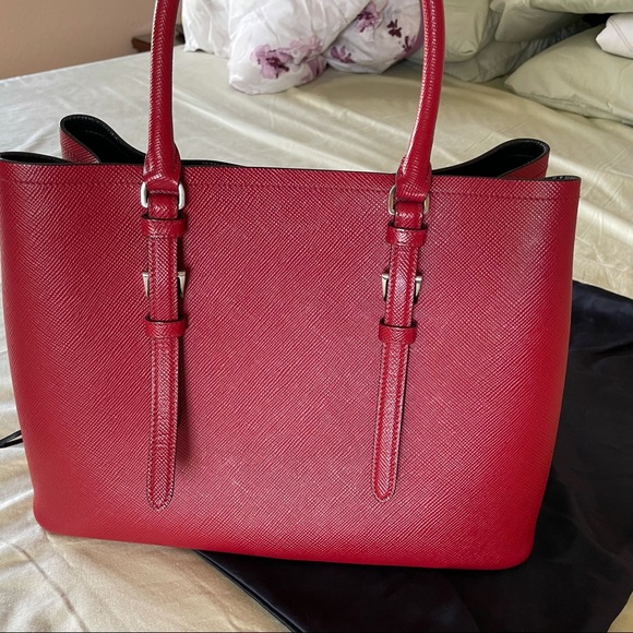 Prada Saffiano Cuir Double red Large Tote bag - Picture 10 of 13